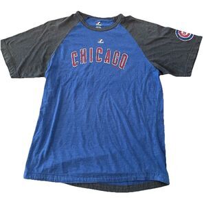 Majestic Chicago Cubs Graphic Print T Shirt Mens Size Large Blue
